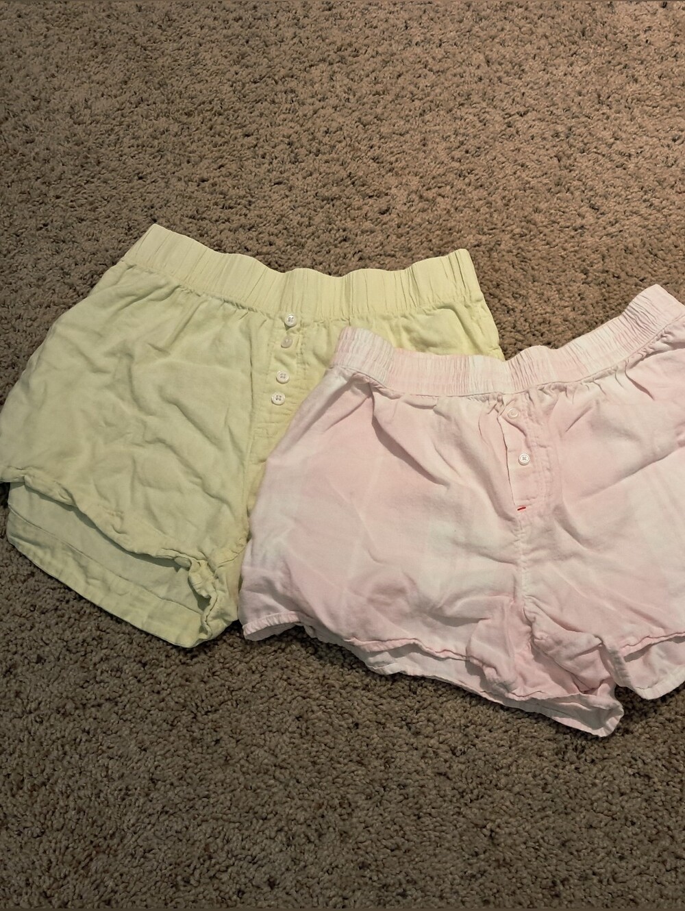 aerie Pastel Plaid Pink and Pale Yellow Pull-On Shorts Set Small